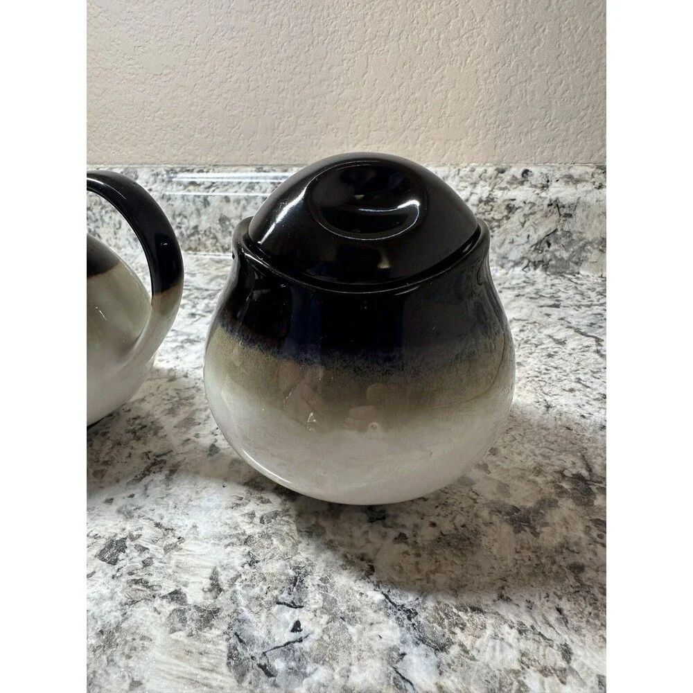 Sango Nova Black 4932 Sugar Bowl with Lid and Creamer